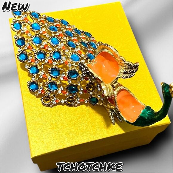 NEW NIB Peacock tchotchke Trinket Box – Vintage Style, Jeweled & Gift-Ready - Picture 10 of 10